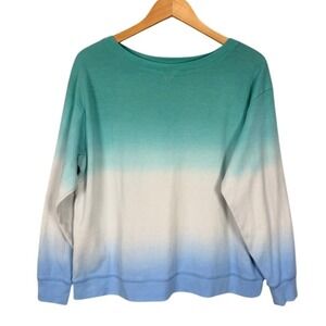 Splendid Ombre Thermal Long Sleeve Sweatshirt‎ Top Women's Medium Green Blue